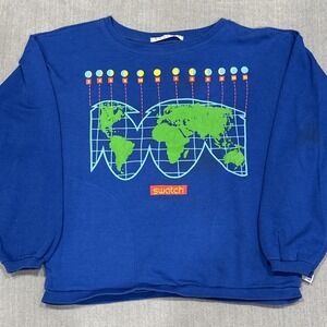 vintage 80's  swatch watch sweatshirt blue pocket M (21" Pit To Pit) Graphic USA